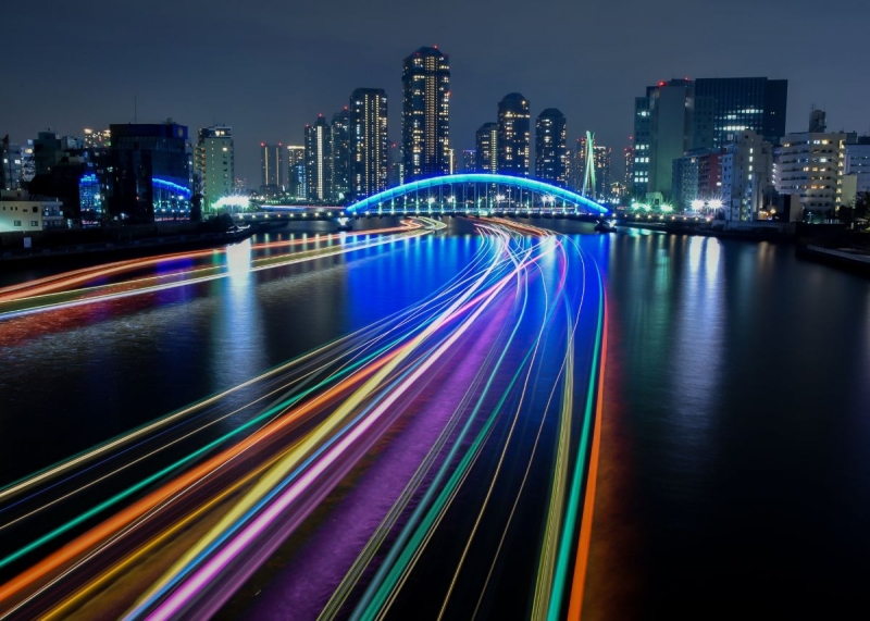 千住大橋駅　屋形船 夜景